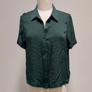 Quince Forest Green Silk S/S Loose-fit Button-Down Collared shirt Size:M